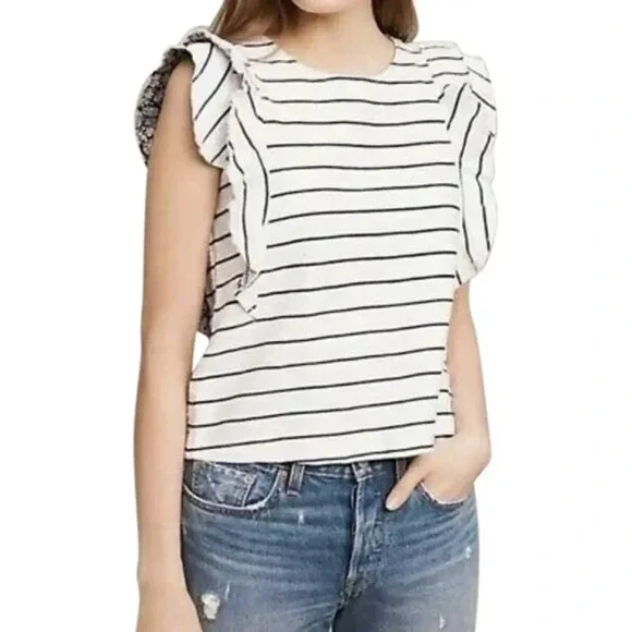 Anthropologie LIKE NEW ruffle sleeve top XS - Picture 1 of 11